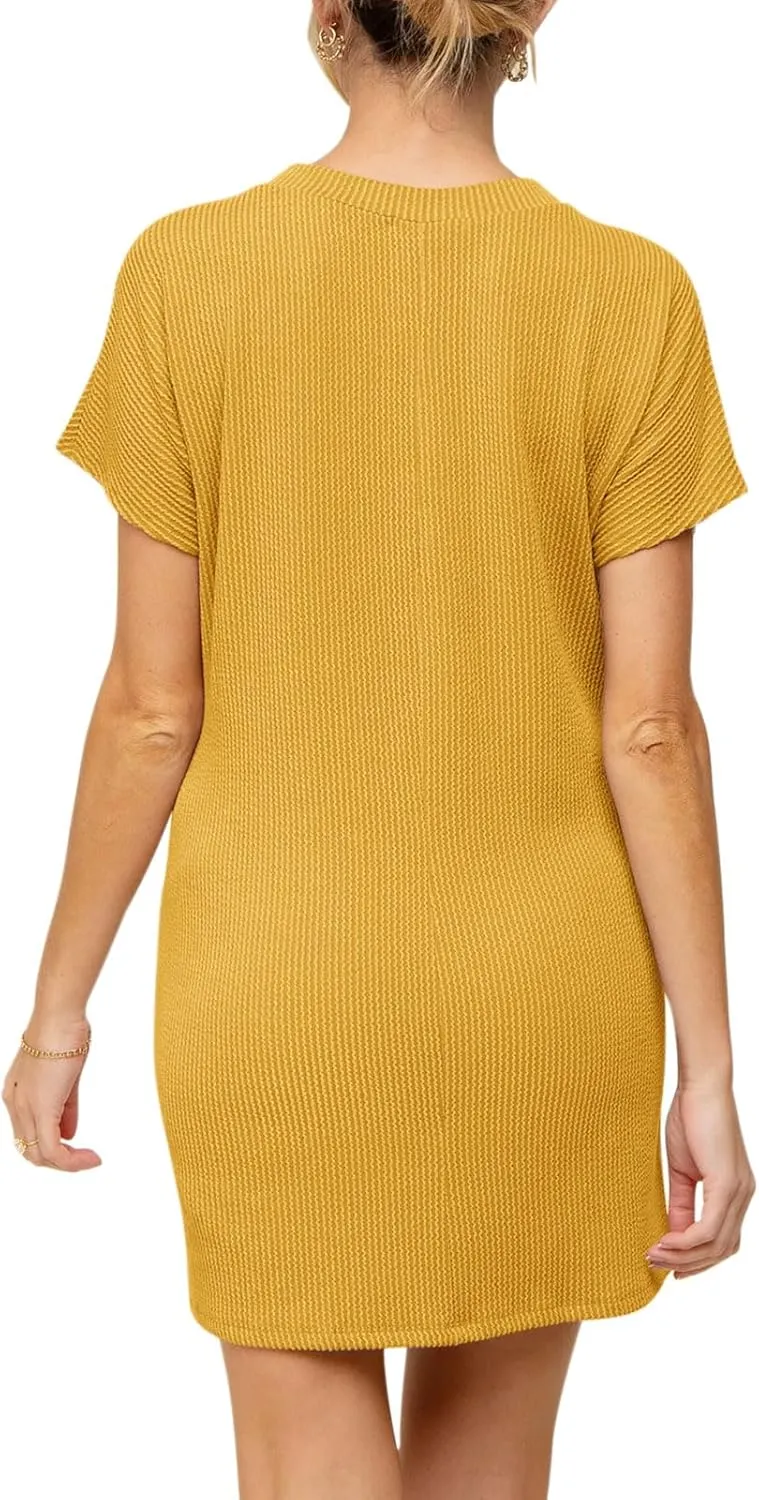 Onedreamer Women's Maternity Dress Rib Knit Front Pocket Dolman Short Sleeve T Shirts Dress