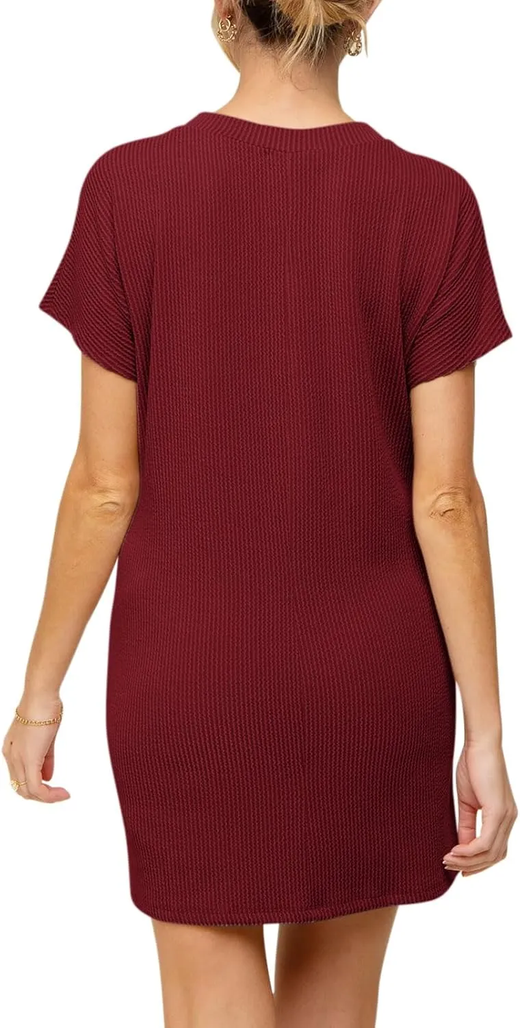 Onedreamer Women's Maternity Dress Rib Knit Front Pocket Dolman Short Sleeve T Shirts Dress