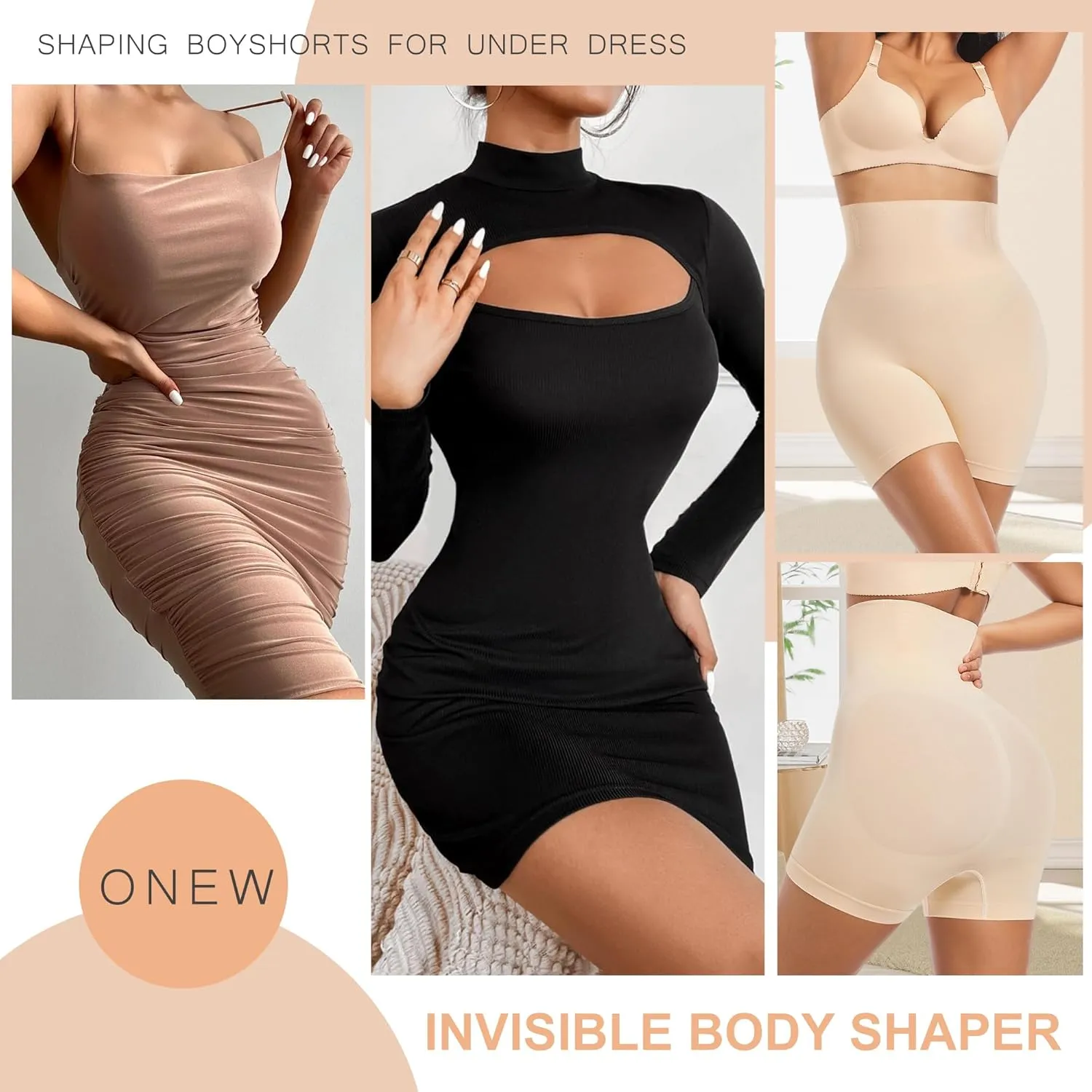 ONEW Tummy Control Shapewear Shorts High Waisted Seamless Shaping Boyshorts Women Slimming Slip Underwear For Under Dresses