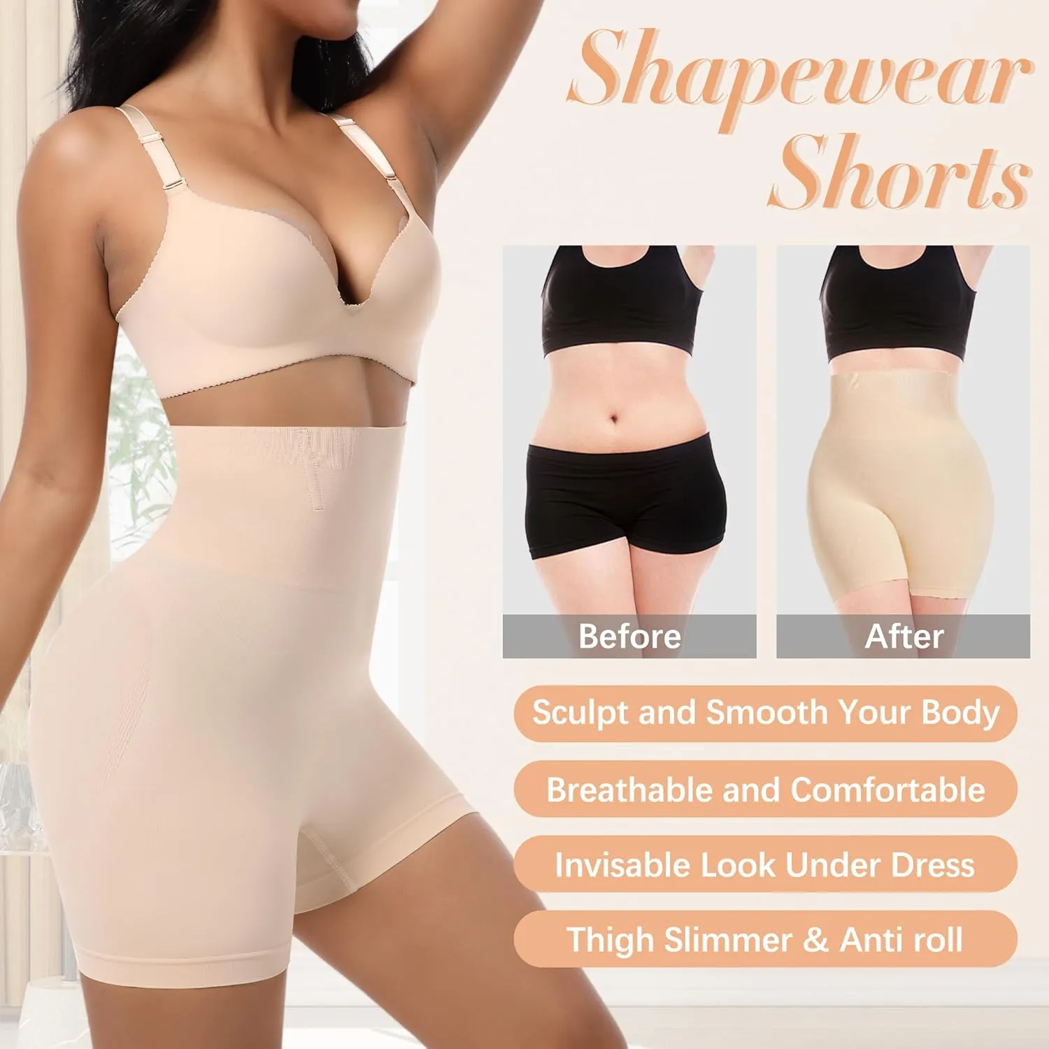 ONEW Tummy Control Shapewear Shorts High Waisted Seamless Shaping Boyshorts Women Slimming Slip Underwear For Under Dresses
