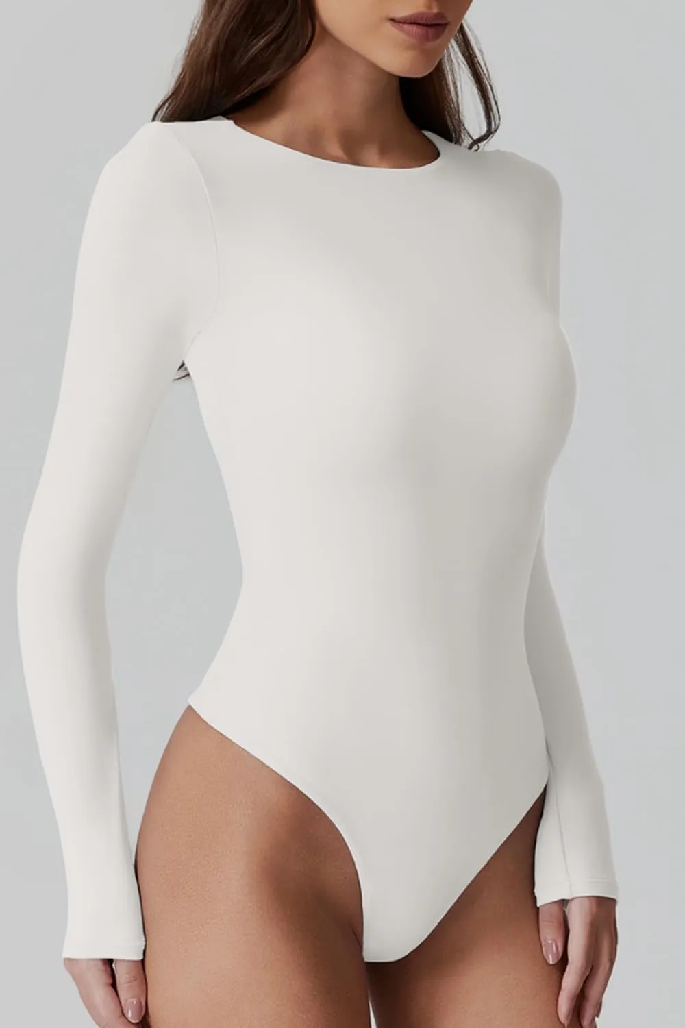 QINSEN Womens Crew Neck Long Sleeve Bodysuit Double Lined Body Suits Basic T-Shirt Tops