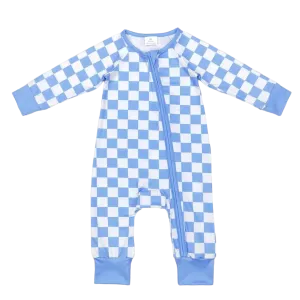 "Cute in Checks" Baby's Romper - Blue
