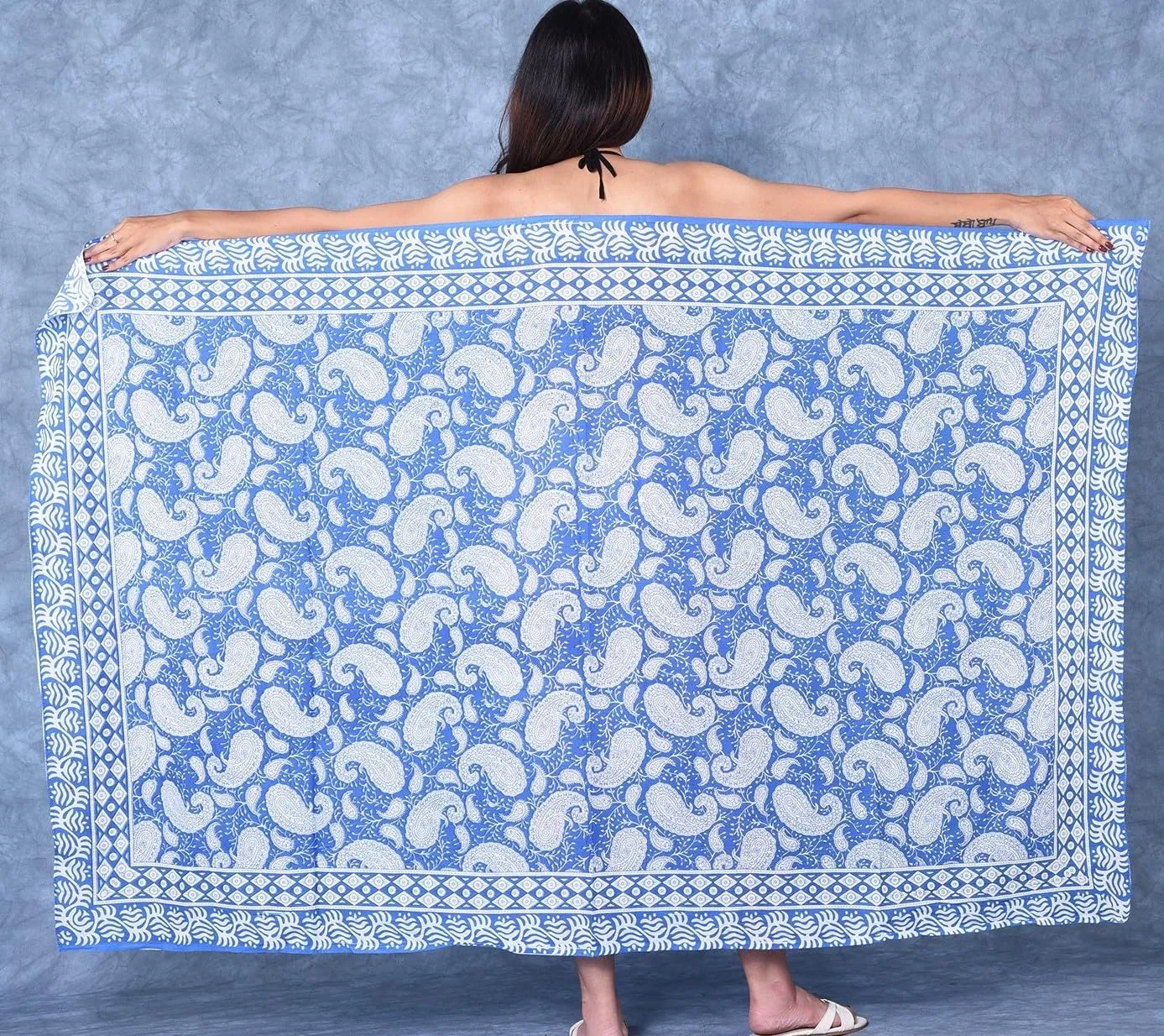Rastogi Handicrafts 100% Cotton Block Print Pareo Sarong Swimsuit Wrap Skirt Cover Up Long Womens Apparel Fabric (73" x 44")