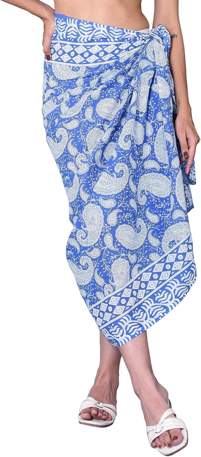 Rastogi Handicrafts 100% Cotton Block Print Pareo Sarong Swimsuit Wrap Skirt Cover Up Long Womens Apparel Fabric (73" x 44")
