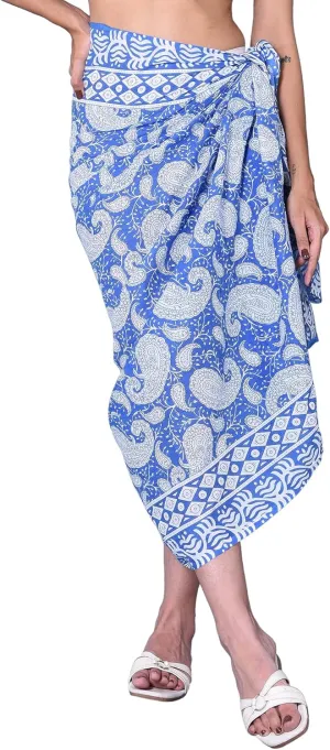 Rastogi Handicrafts 100% Cotton Block Print Pareo Sarong Swimsuit Wrap Skirt Cover Up Long Womens Apparel Fabric (73" x 44")