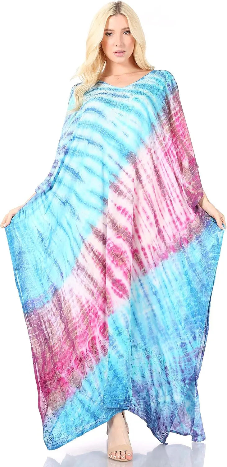 Sakkas Catia Women's Boho Casual Long Maxi Caftan Dress Kaftan Cover-up LougeWear