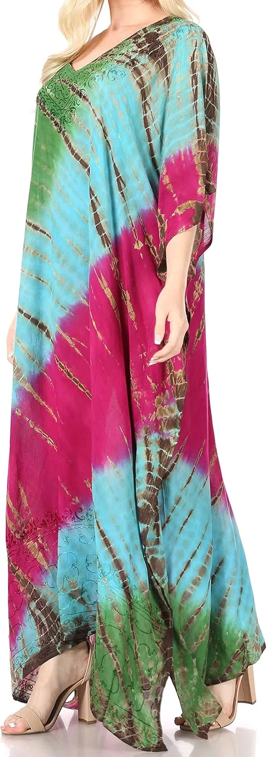 Sakkas Catia Women's Boho Casual Long Maxi Caftan Dress Kaftan Cover-up LougeWear