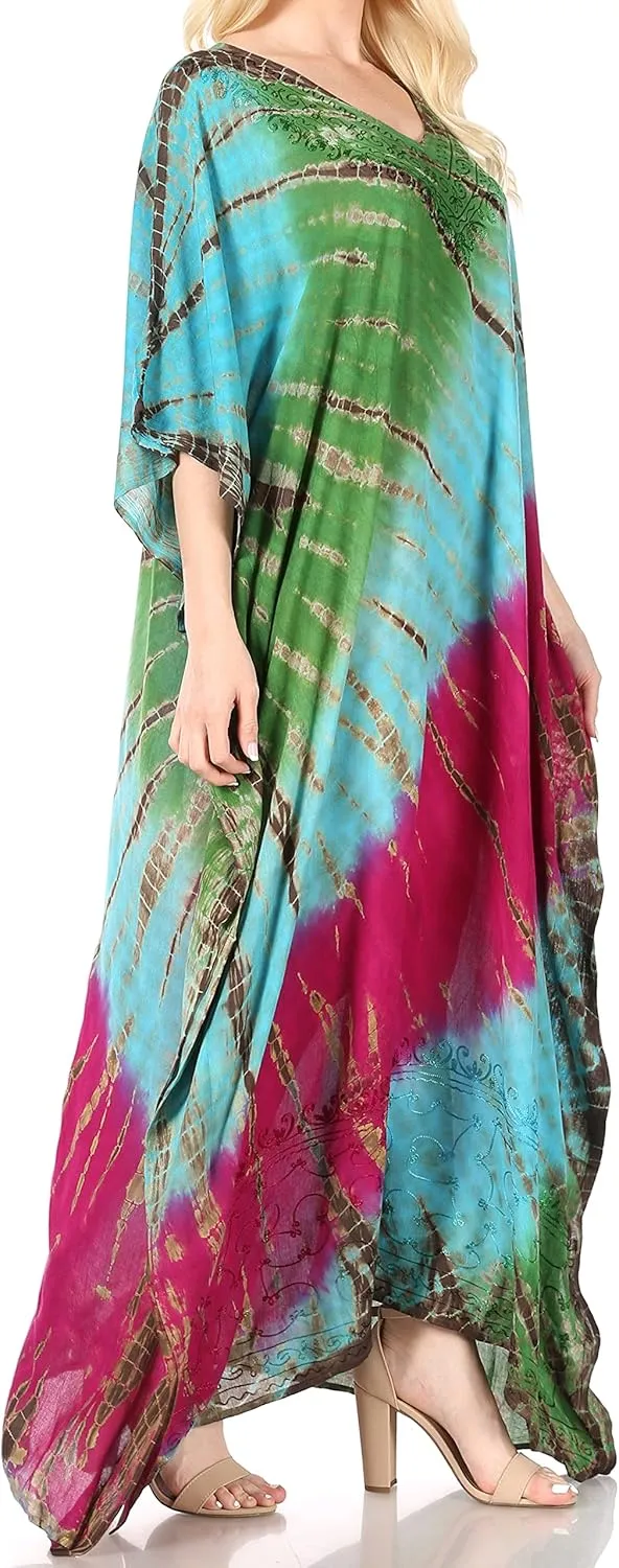 Sakkas Catia Women's Boho Casual Long Maxi Caftan Dress Kaftan Cover-up LougeWear