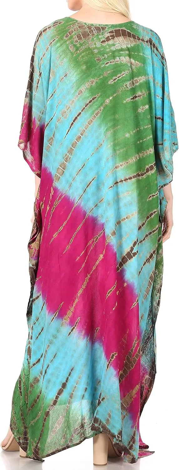 Sakkas Catia Women's Boho Casual Long Maxi Caftan Dress Kaftan Cover-up LougeWear