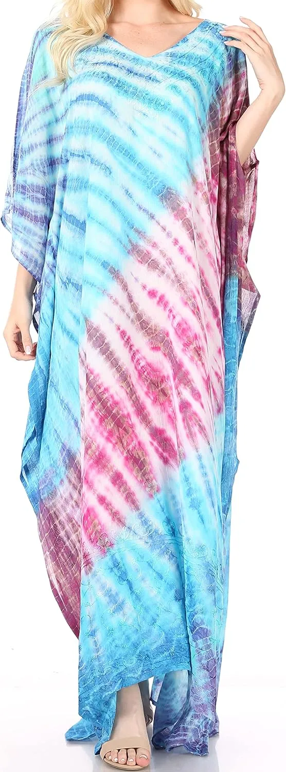 Sakkas Catia Women's Boho Casual Long Maxi Caftan Dress Kaftan Cover-up LougeWear