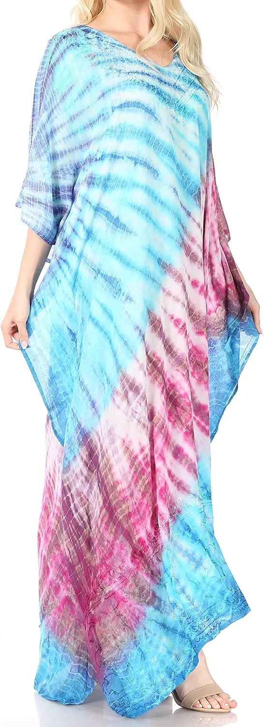Sakkas Catia Women's Boho Casual Long Maxi Caftan Dress Kaftan Cover-up LougeWear