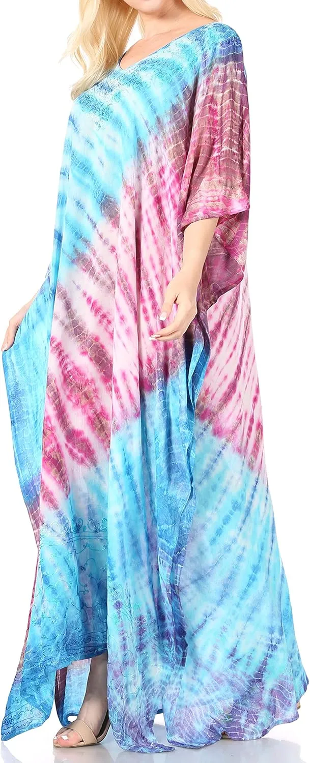 Sakkas Catia Women's Boho Casual Long Maxi Caftan Dress Kaftan Cover-up LougeWear