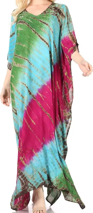 Sakkas Catia Women's Boho Casual Long Maxi Caftan Dress Kaftan Cover-up LougeWear