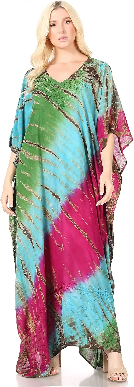 Sakkas Catia Women's Boho Casual Long Maxi Caftan Dress Kaftan Cover-up LougeWear