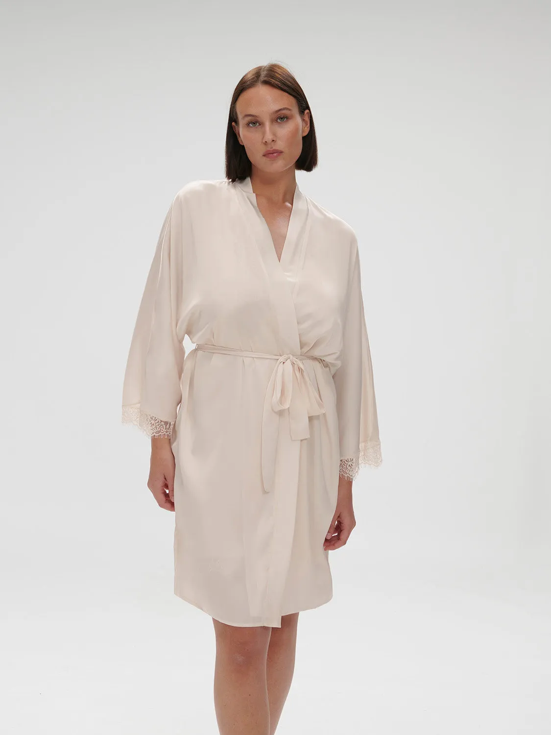 Satin Secrets Long Kimono - Sakura Pink