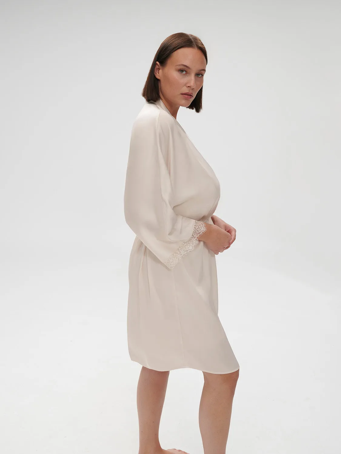 Satin Secrets Long Kimono - Sakura Pink
