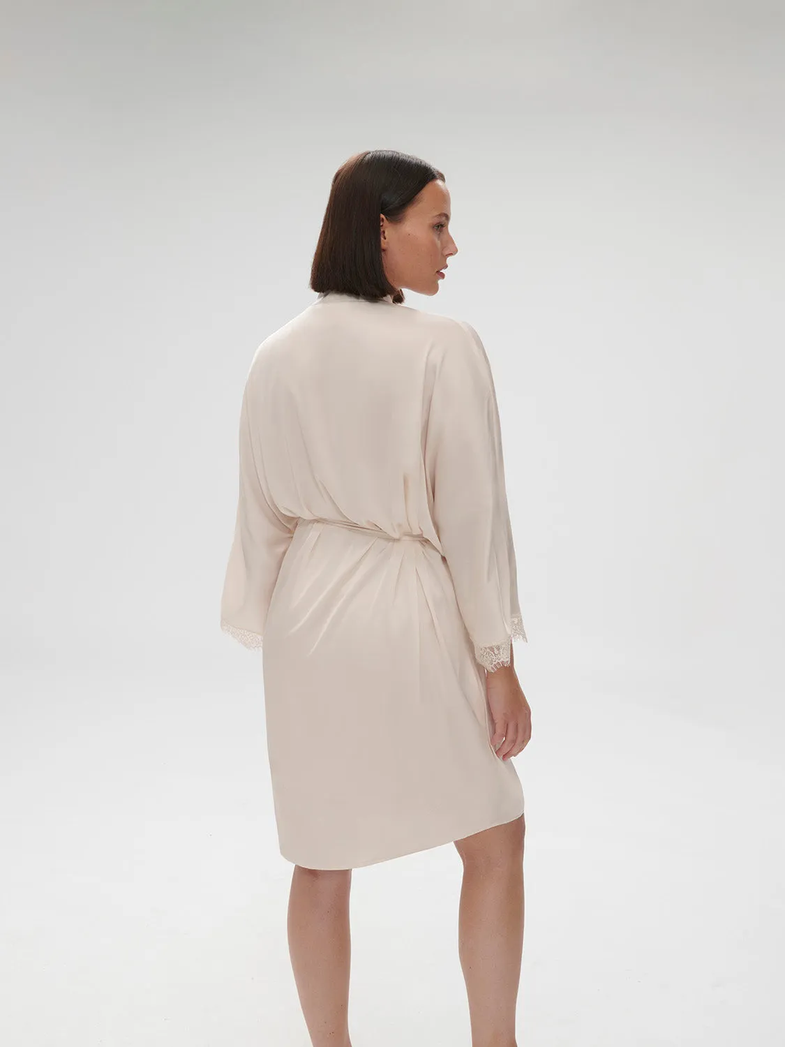 Satin Secrets Long Kimono - Sakura Pink