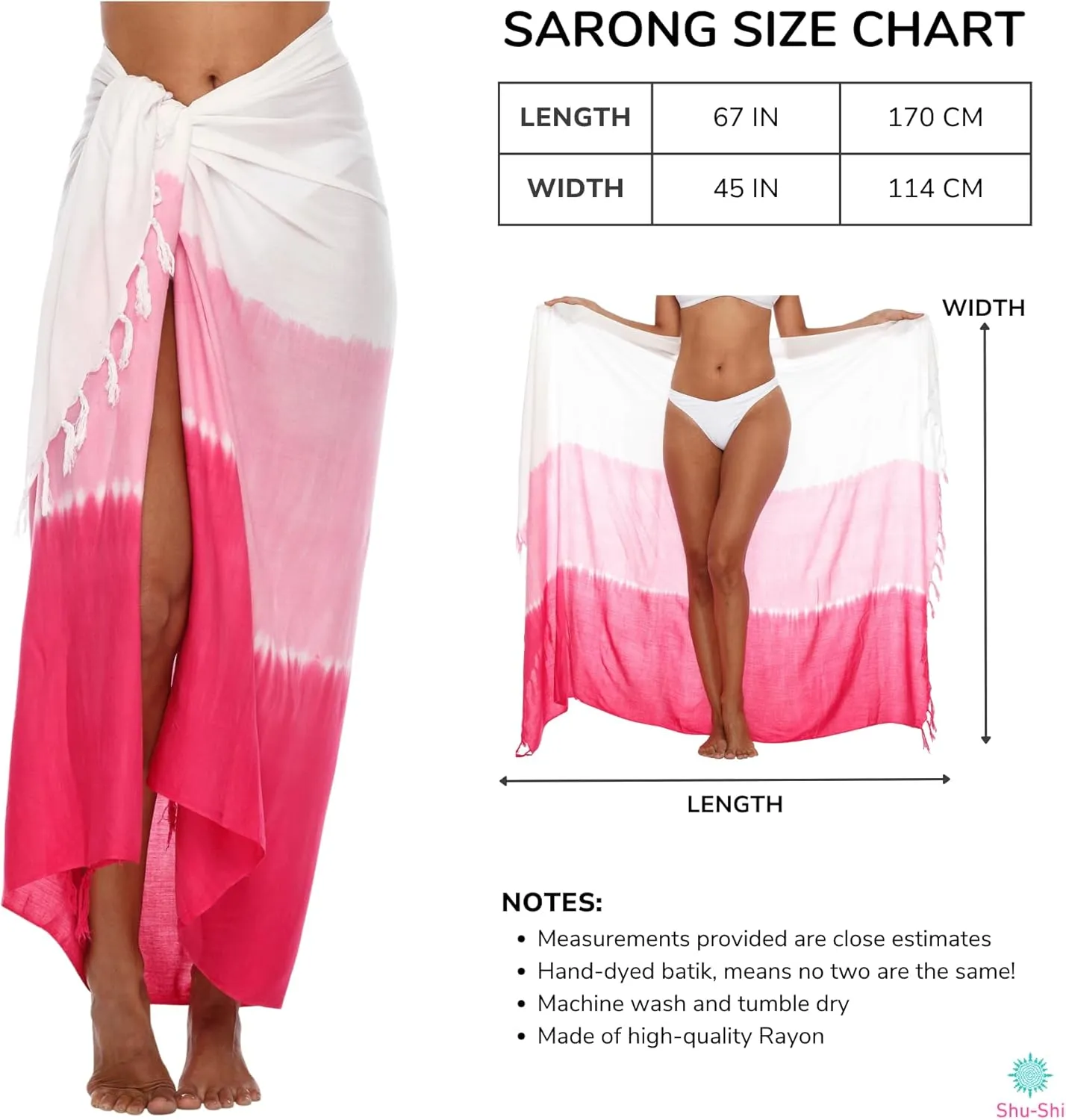 SHU-SHI Sarong Wraps For Women Beach Cover Up Skirt Swimsuit Wrap Pareo Coverups Ombre Tie Dye