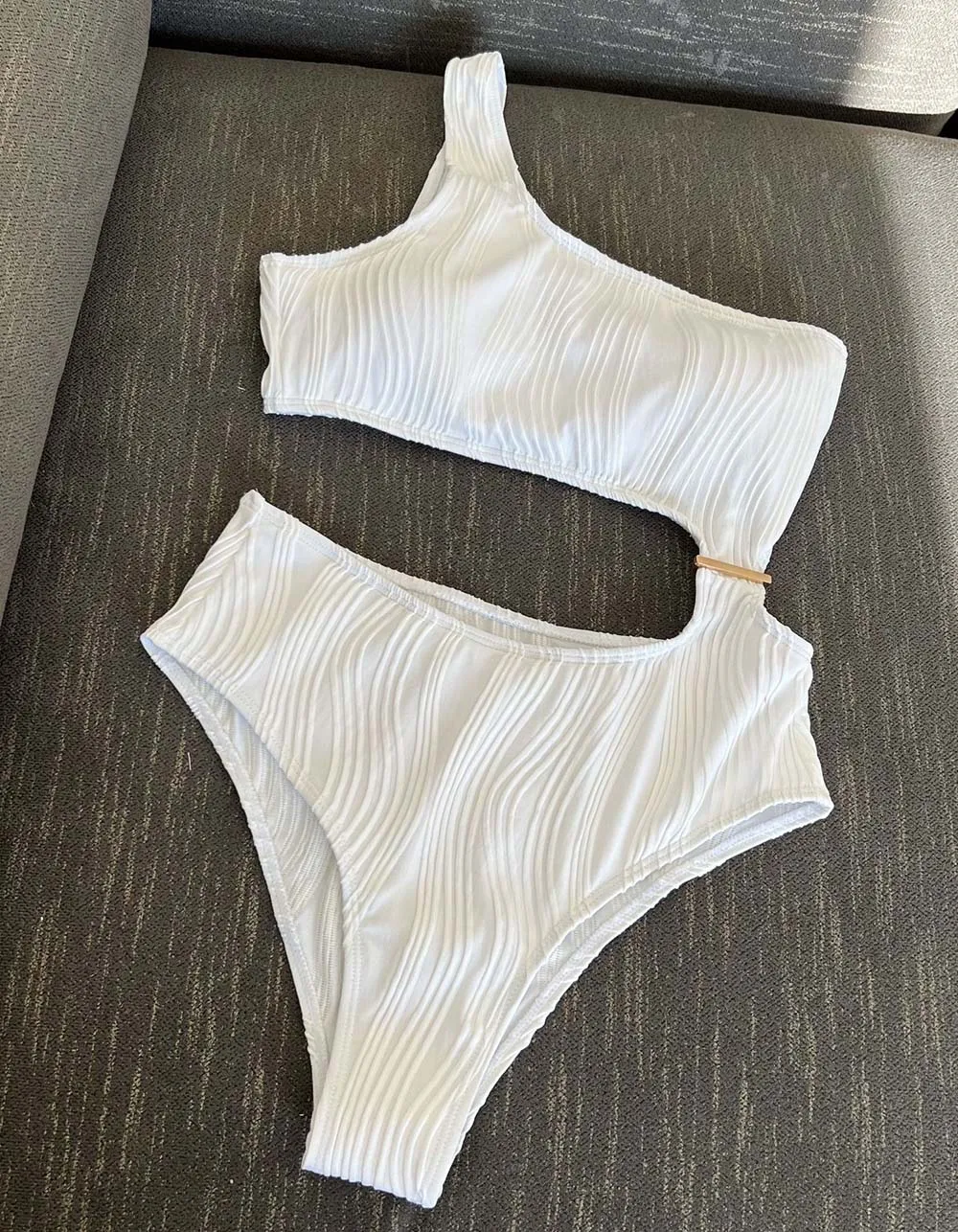 Solid-color Plain One-piece Hollow Out Textured Backless Bikini Swimwear