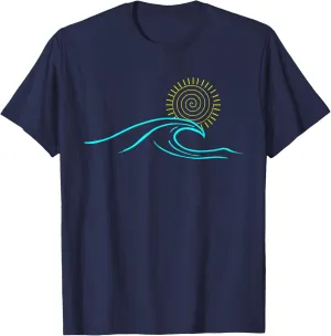 Sun Ocean Wave Minimalistic Line Art T-Shirt