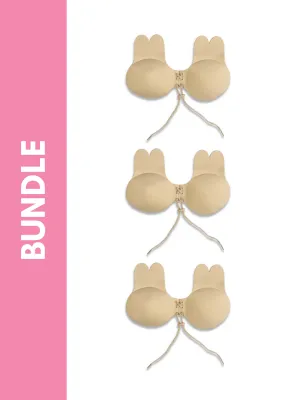 Ultimate Rabbit Ears Reusable Adhesive Drawstring Boob Lift Up Bra Bundle Pack in Skin (3 Pack)