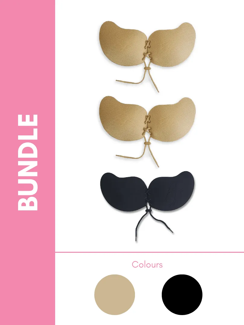 Ultimate Reusable Adhesive Drawstring Winged Enhancer Bundle Pack in Skin & Black (3 Pack)