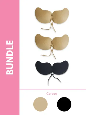Ultimate Reusable Adhesive Drawstring Winged Enhancer Bundle Pack in Skin & Black (3 Pack)