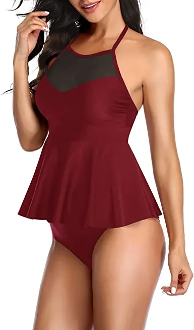 Upopby Ladies Mesh Abdominal Two-Piece Swimsuit