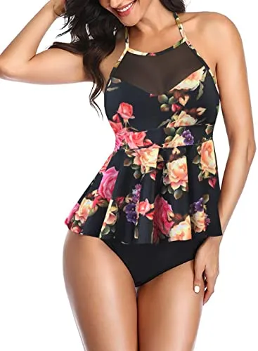 Upopby Ladies Mesh Abdominal Two-Piece Swimsuit