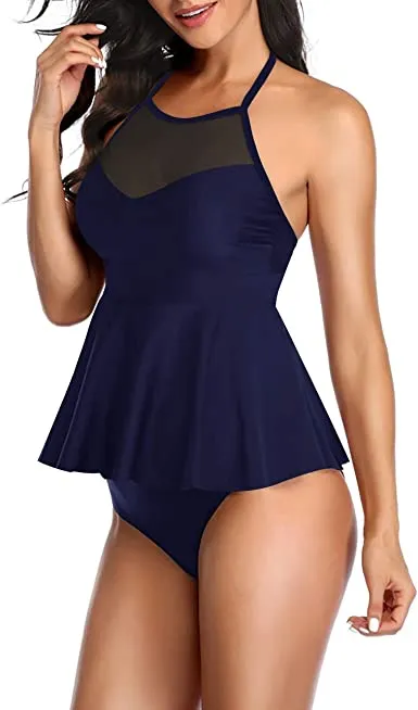 Upopby Ladies Mesh Abdominal Two-Piece Swimsuit