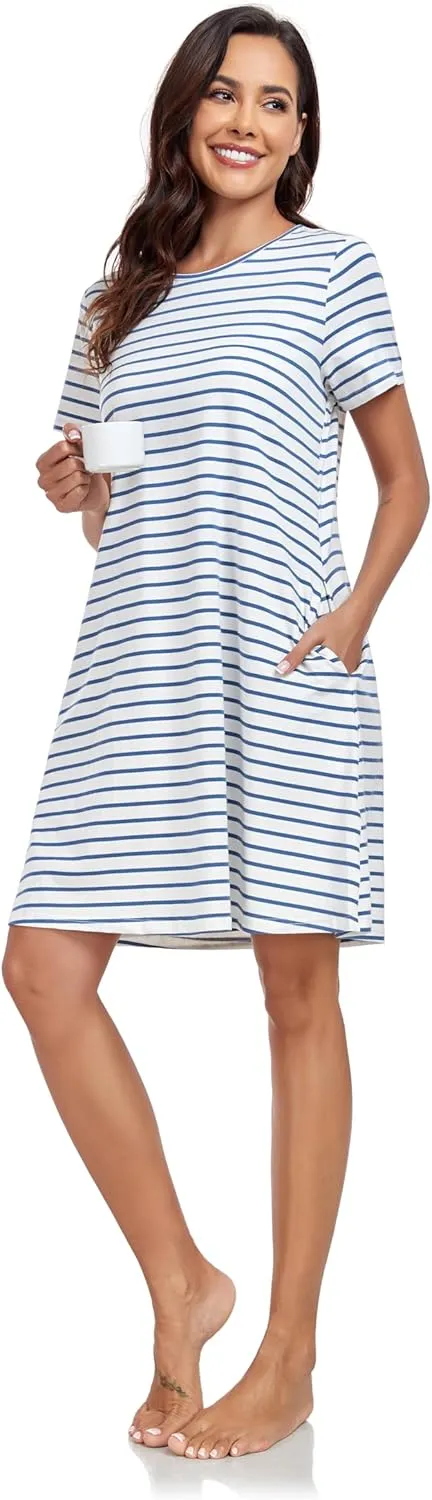 VintageClothing Womens Casual Summer T Shirt Dress Swing Loose Fit Short Sleeve Tunic Dress with Pockets for Women