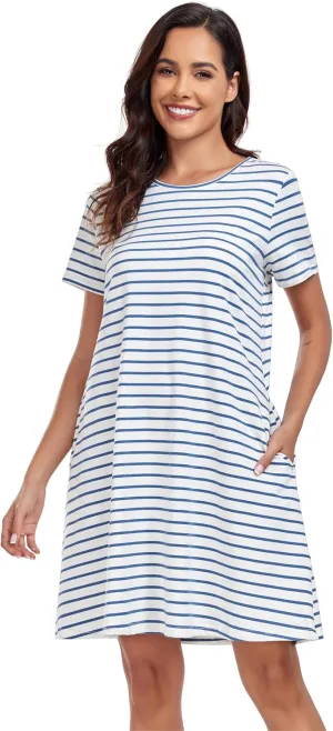 VintageClothing Womens Casual Summer T Shirt Dress Swing Loose Fit Short Sleeve Tunic Dress with Pockets for Women