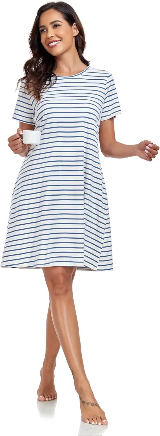 VintageClothing Womens Casual Summer T Shirt Dress Swing Loose Fit Short Sleeve Tunic Dress with Pockets for Women