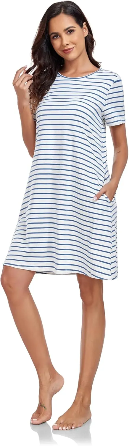 VintageClothing Womens Casual Summer T Shirt Dress Swing Loose Fit Short Sleeve Tunic Dress with Pockets for Women