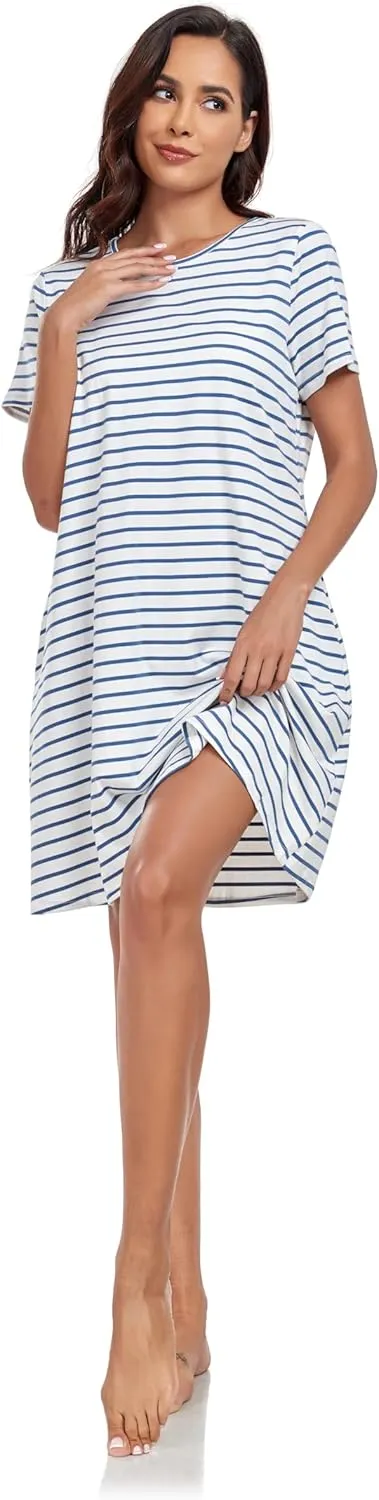 VintageClothing Womens Casual Summer T Shirt Dress Swing Loose Fit Short Sleeve Tunic Dress with Pockets for Women