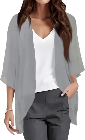 Women Kimono Cardigans 3/4 Length Sleeve Loose Fit Beach Cover Ups Summer Casual Boho Open Front Chiffon Swimwear