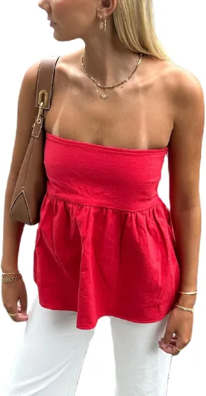 Women Peplum Strapless Tube Top Ruffle Hem Flowy Bandeau Tank Tops Y2K Sleeveless Smocked Back Summer Tube Tops