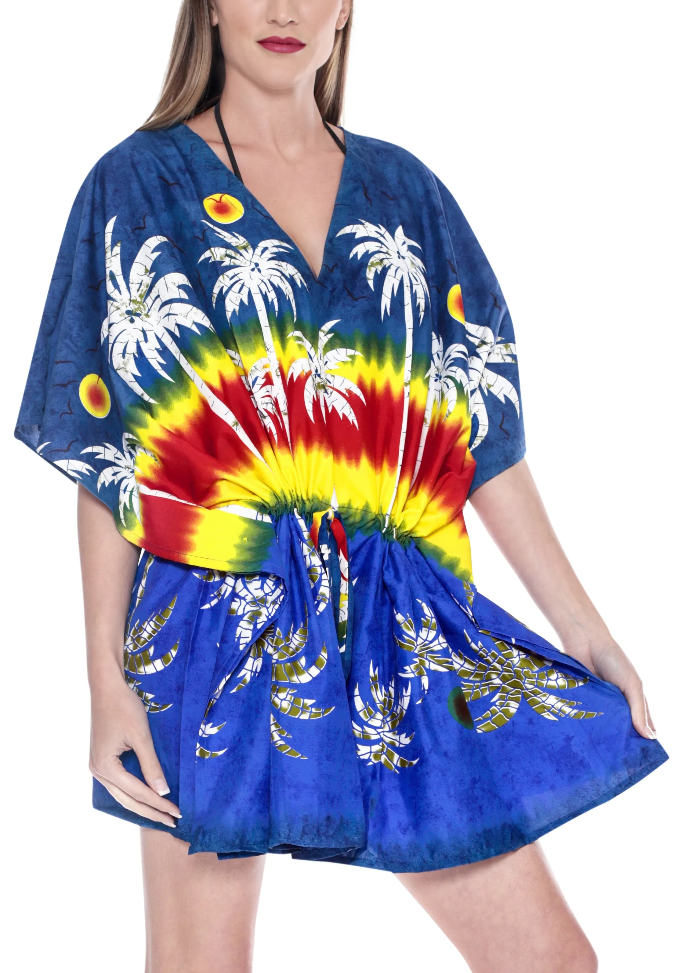 Women's Beachwear Swimwear Swimsuit Bikini Palm Tree Cover up Autumn Winter Blouse TOP Navy Blue