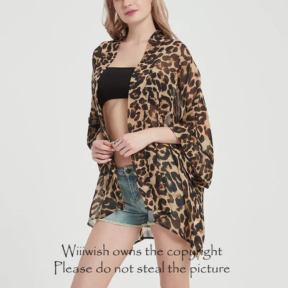 Womens Bohemian Floral Sheer Chiffon Kimono Beach Bikini Cover up Cardigan Capes Tunic