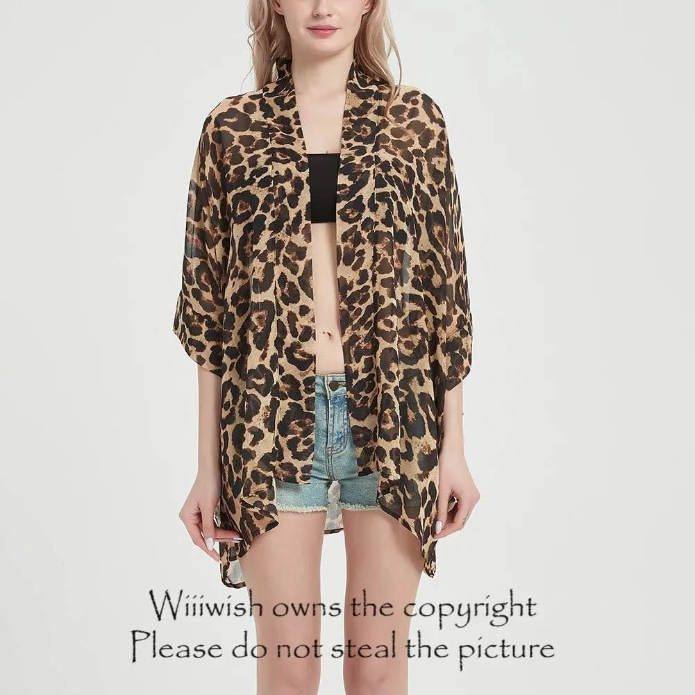 Womens Bohemian Floral Sheer Chiffon Kimono Beach Bikini Cover up Cardigan Capes Tunic