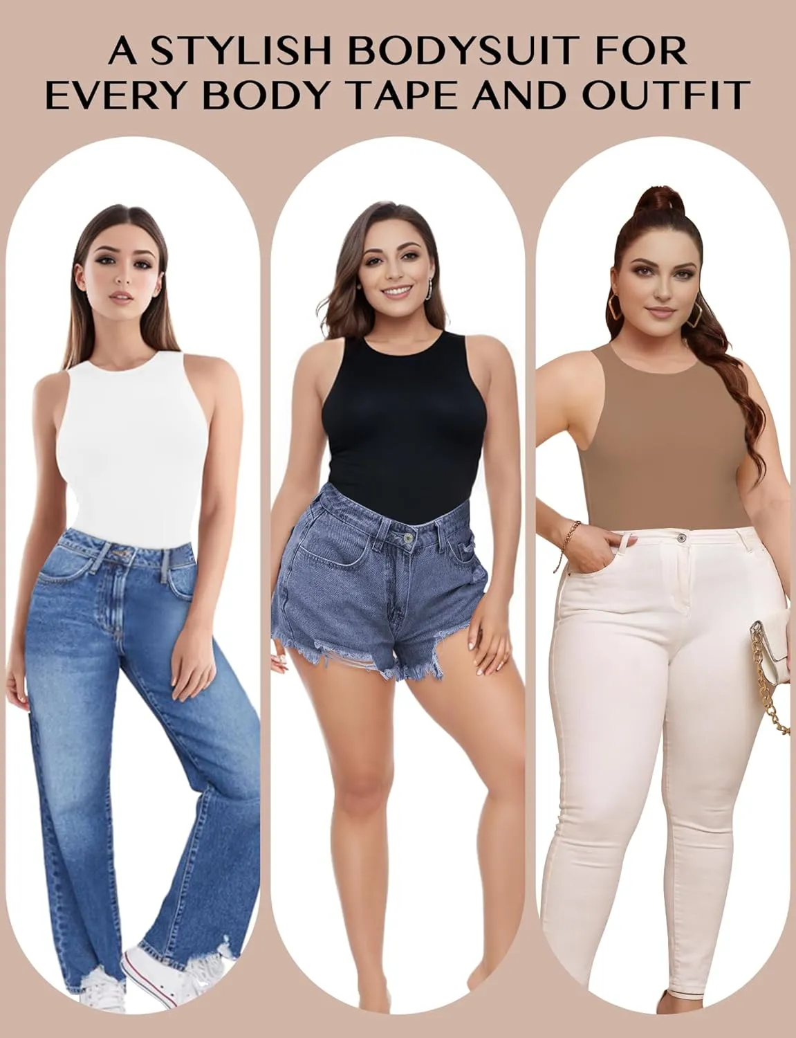 Women's Crew Neck Sleeveless Bodysuits Racerback Halter Tank Top Body Suits for Womens Sexy Going Out Leotards