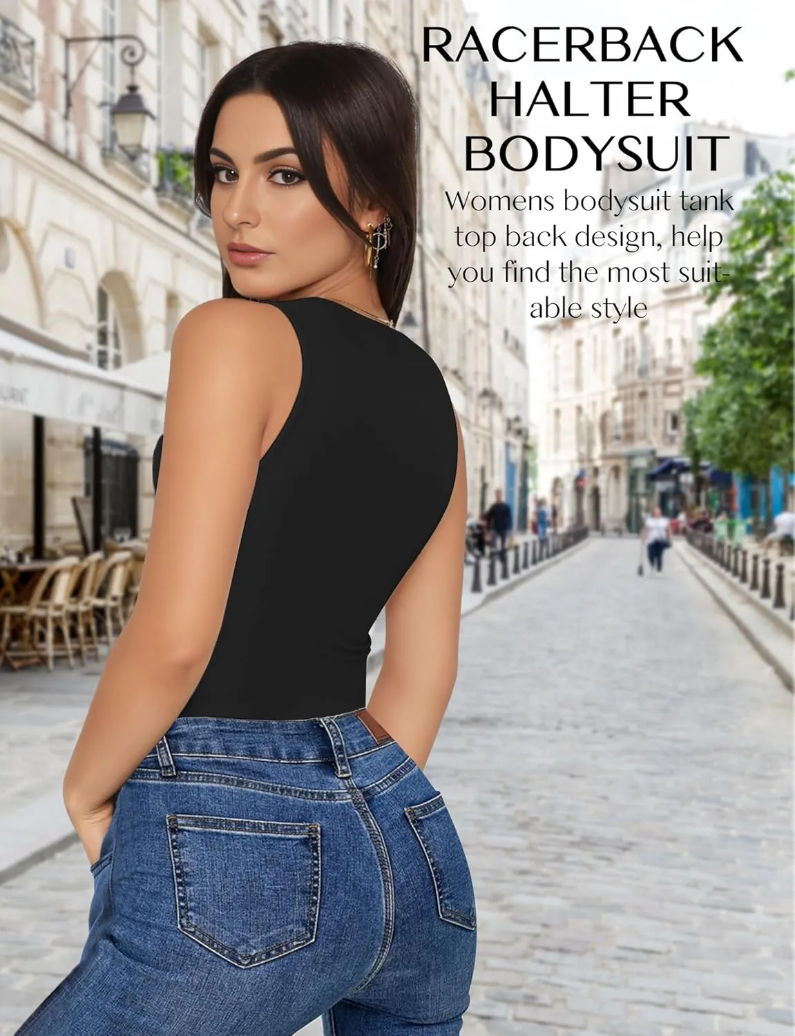 Women's Crew Neck Sleeveless Bodysuits Racerback Halter Tank Top Body Suits for Womens Sexy Going Out Leotards