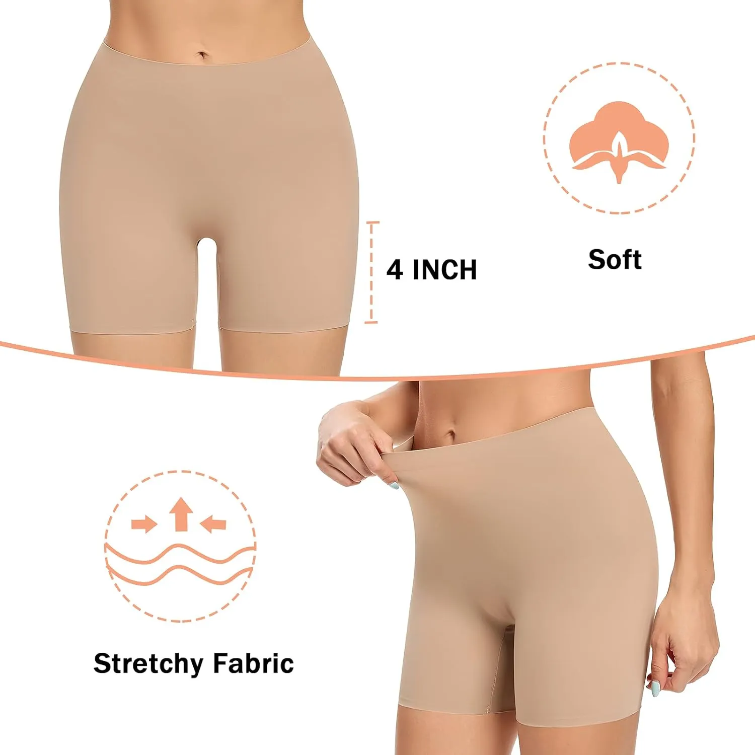 Womens Slip Shorts for Under Dress Seamless Shapewear Boyshorts Tummy Control Panties Shaping Shorts