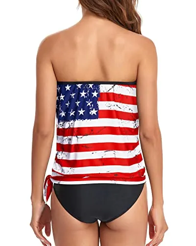Women's Strapless Elastic Swimsuit Removable Push-up Cups Two-Piece Bathing Suits