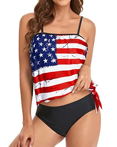Women's Strapless Elastic Swimsuit Removable Push-up Cups Two-Piece Bathing Suits