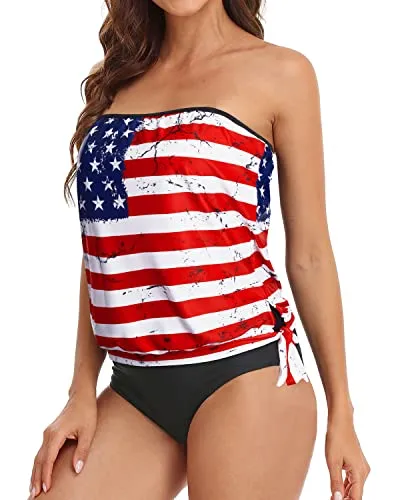 Women's Strapless Elastic Swimsuit Removable Push-up Cups Two-Piece Bathing Suits