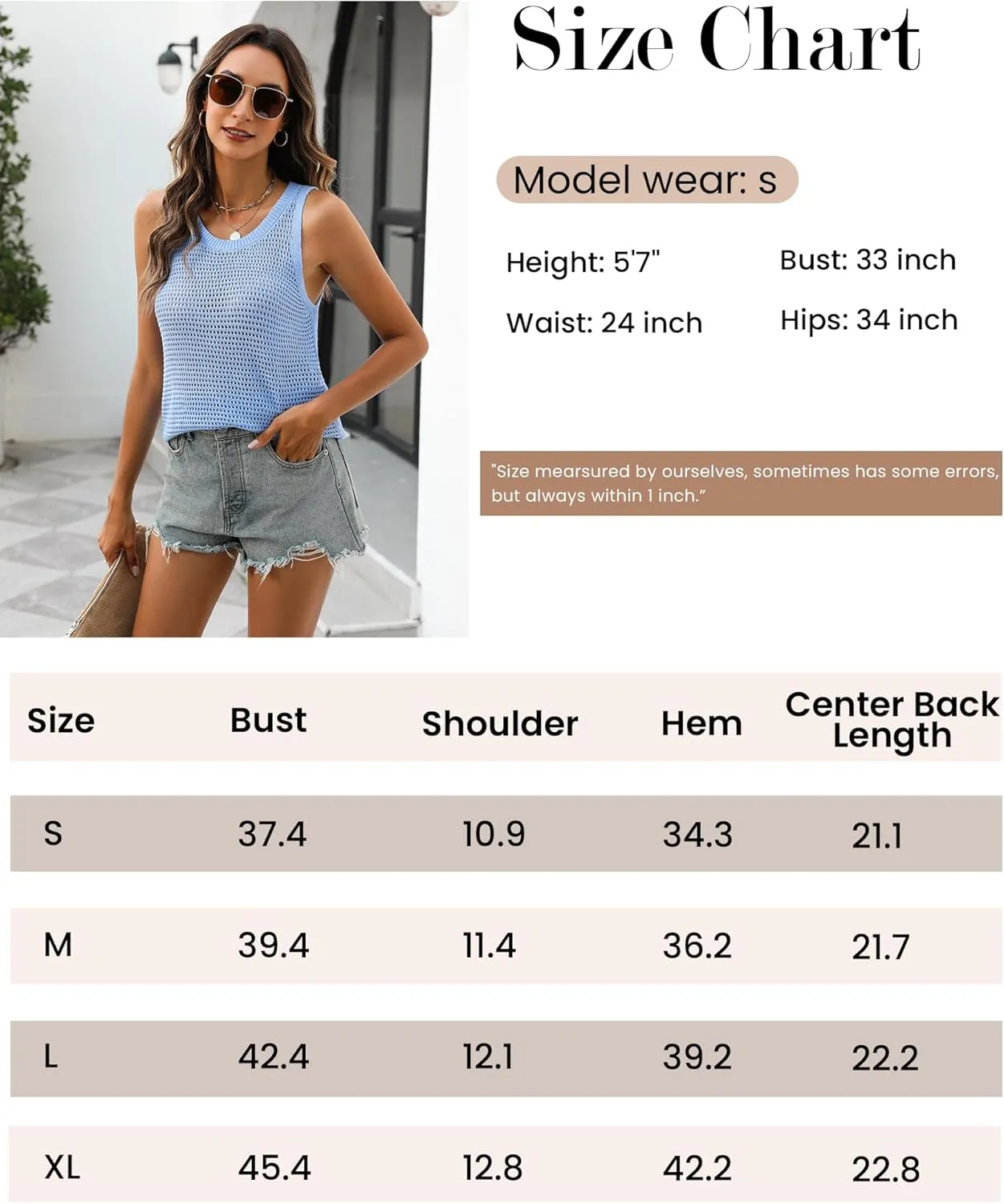 Zeagoo Womens Summer Crochet Sleeveless Sweater Vest Round Neck Hollow Out Knit Tank Tops Casual Loose Cami Tops
